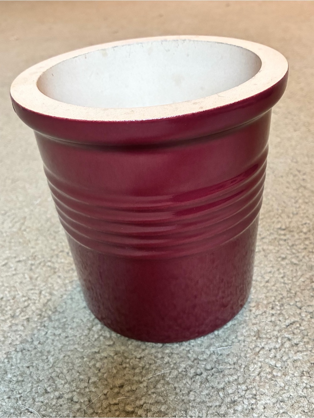 Pampered Chef Family Heritage Stoneware Red Kitchen Crock Utensil Holder USA